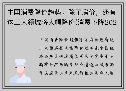 中国消费降价趋势：除了房价，还有这三大领域将大幅降价(消费下降2021)