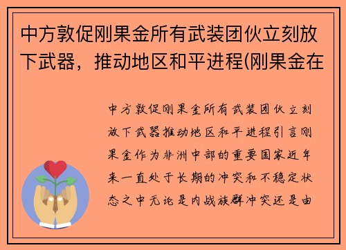 中方敦促刚果金所有武装团伙立刻放下武器，推动地区和平进程(刚果金在打仗吗)