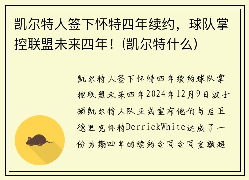 凯尔特人签下怀特四年续约，球队掌控联盟未来四年！(凯尔特什么)