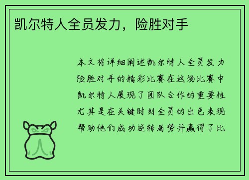 凯尔特人全员发力，险胜对手